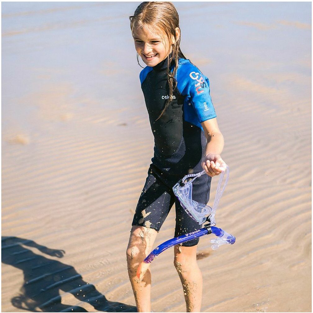 2026 C-Skins Junior Element 3/2mm Back Zip Shorty Wetsuit C-EL32SHJ - Slate / Cyan / Multi